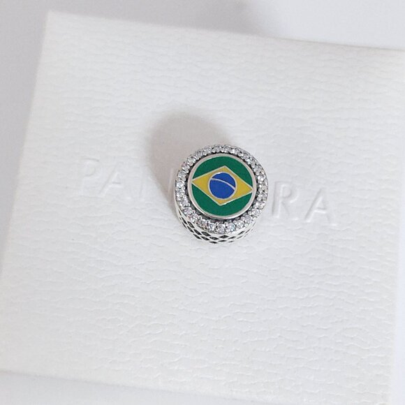 Pandora Brazil Flag Bead Charm Bracelet Pendant S925 Silver with box - Picture 3 of 8